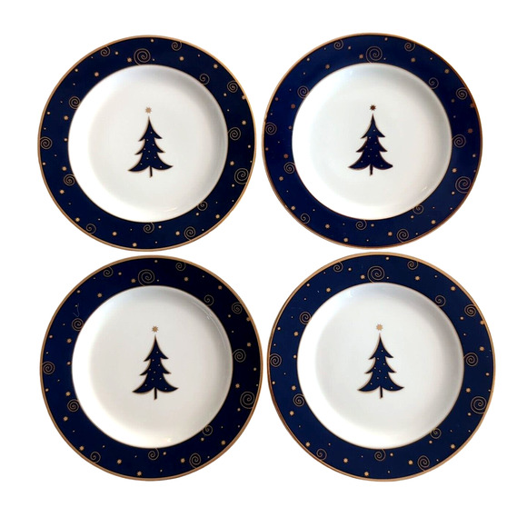 VTG 2000 Sakura Star Light 4 Christmas Celestial Salad Dessert Plates Porcelain - Picture 1 of 7
